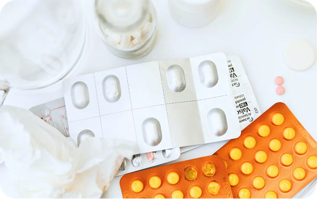 Prescription medications and detox treatment supplies representing addiction and substance use recovery care