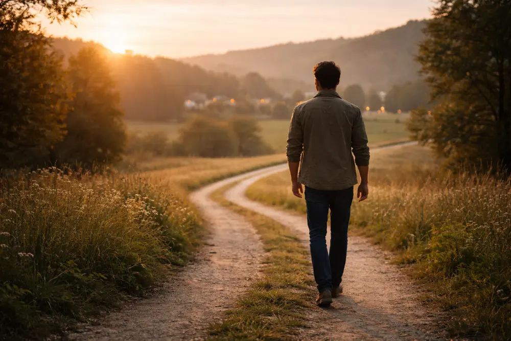Person walking down a peaceful path symbolizing long-term addiction recovery and aftercare support
