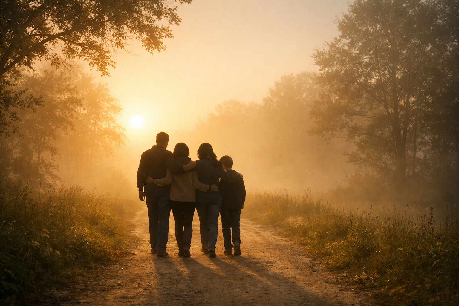 Family walking together during addiction recovery and family healing support program