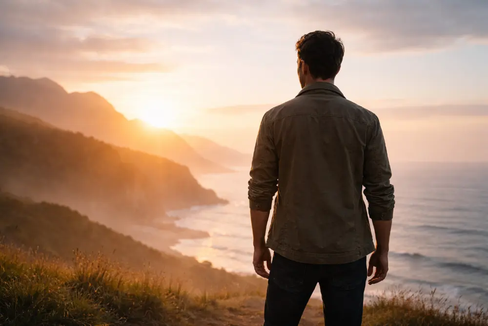 Man overlooking the ocean during men’s addiction recovery and healing journey