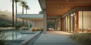 Luxury alcohol rehab center in Los Angeles with a serene pool and outdoor lounge.
