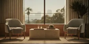 A modern lounge offering a comfortable setting for day alcohol detox in Los Angeles.