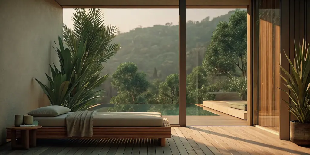 Modern private room with scenic views at a luxury drug rehab center in Los Angeles.