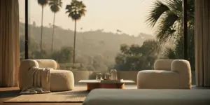 Lounge at a luxury alcohol rehab in Los Angeles with a serene atmosphere and scenic views.