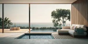 Modern luxury rehab with a private pool, ocean view, and upscale lounge area.