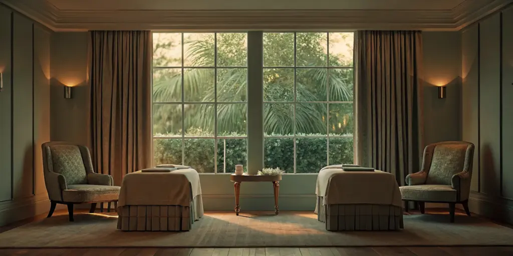 A serene, upscale luxury therapy room in Los Angeles showcasing the peaceful setting of continuum of care addiction treatment