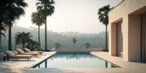 Luxury private estate in the Hollywood Hills with serene pool and palm trees