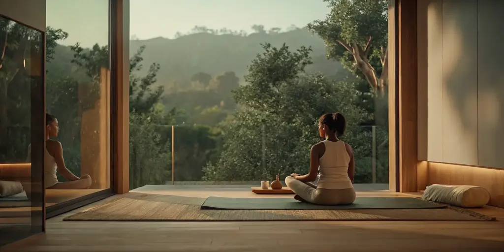 Peaceful yoga session in a luxury residential addiction treatment facility in Los Angeles
