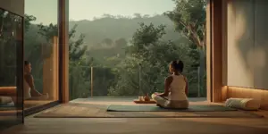 Peaceful yoga session in a luxury residential addiction treatment facility in Los Angeles