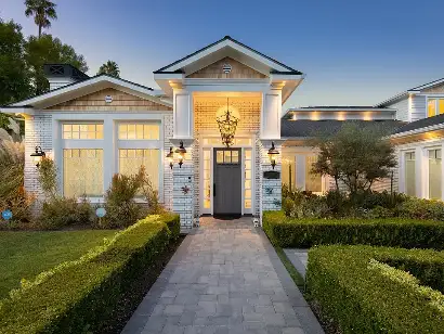 Front entrance of Legacy Healing Center Cleon in Los Angeles featuring landscaped gardens, a private walkway, and an upscale residential treatment setting.