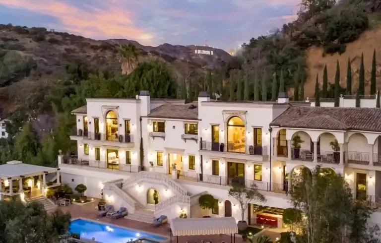 Villa Fiona Castilian luxury rehab residence in the Los Angeles hills featuring Mediterranean-style architecture, outdoor terraces, a swimming pool, and a private residential setting.